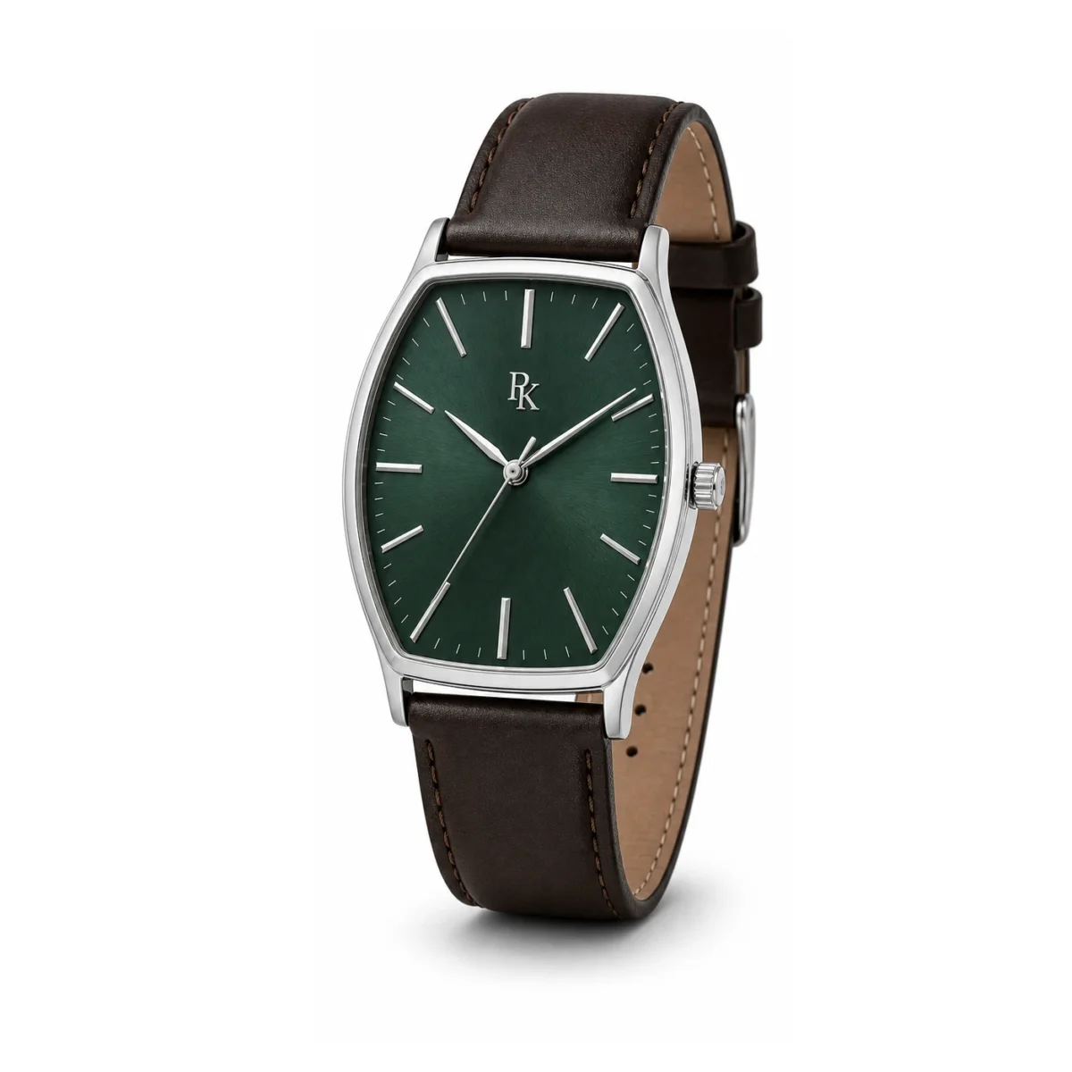 rk-ton-40-grn-lth-angle Royal Kinzy Tonneau 40mm Green Leather Tonneau Watch - Image 3