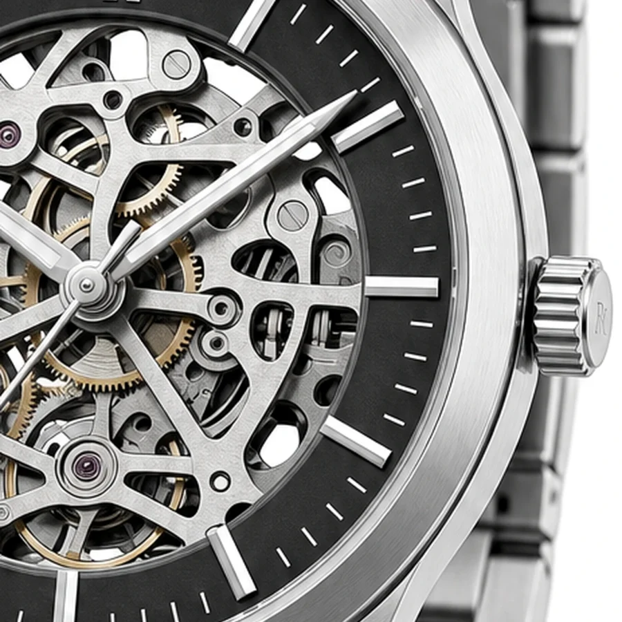 rk-vlt-42-skl-stl-side-detail Royal Kinzy Vault 42mm Steel Skeleton Watch - Image 4