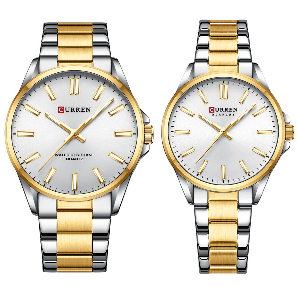 curren fashion brand couple watches for lovers simple classic quartz stainless steel bracelet wristwatches with luminous hands