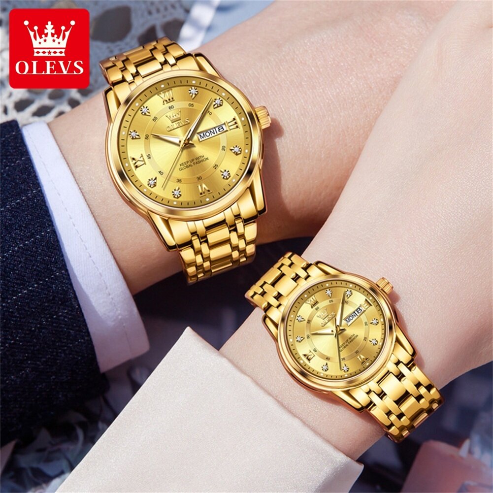 olevs gold watch for men women sets stainless steel luxury lover's watch business quartz couple's watches red love gift box olevs gold watch for men women sets stainless steel luxury lover's watch business quartz couple's watches red love gift box