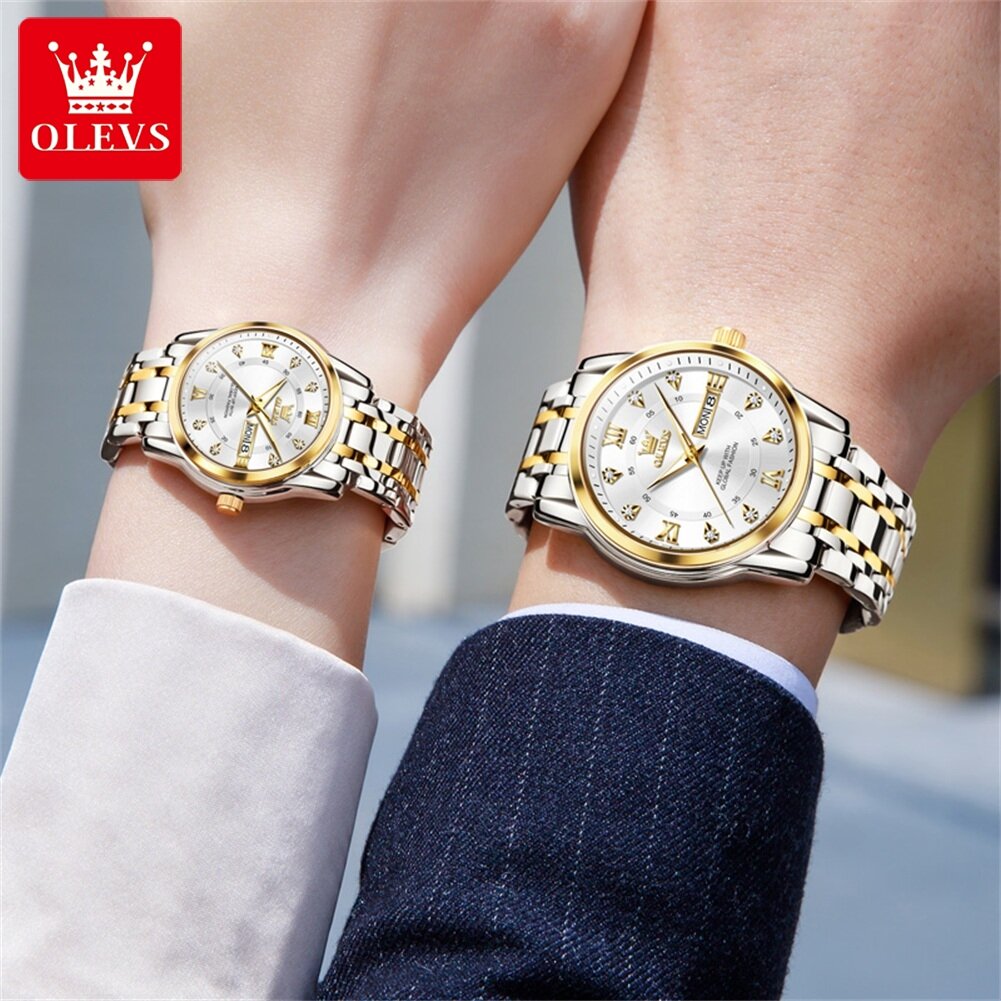 olevs gold watch for men women sets stainless steel luxury lover's watch business quartz couple's watches red love gift box olevs gold watch for men women sets stainless steel luxury lover's watch business quartz couple's watches red love gift box