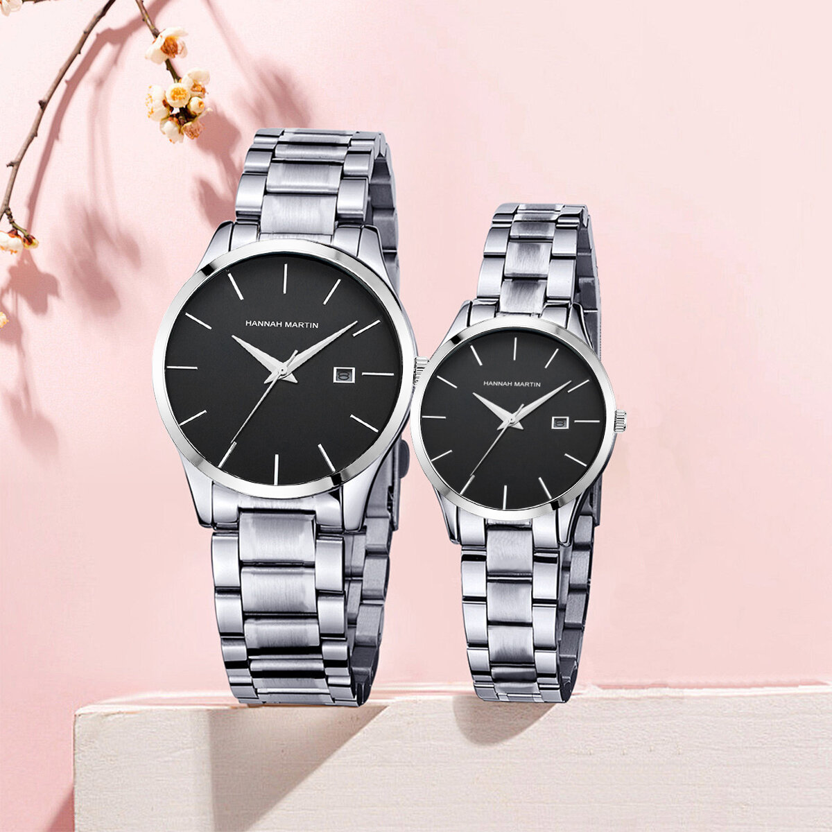 2 pieces quartz watches for couples black stainless steel business men's clock casual minimalist women gift watch pareja regalo