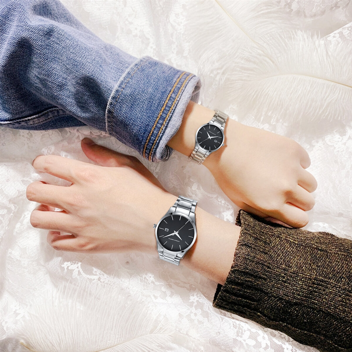 2 pieces quartz watches for couples black stainless steel business men's clock casual minimalist women gift watch pareja regalo 2 pieces quartz watches for couples black stainless steel business men's clock casual minimalist women gift watch pareja regalo
