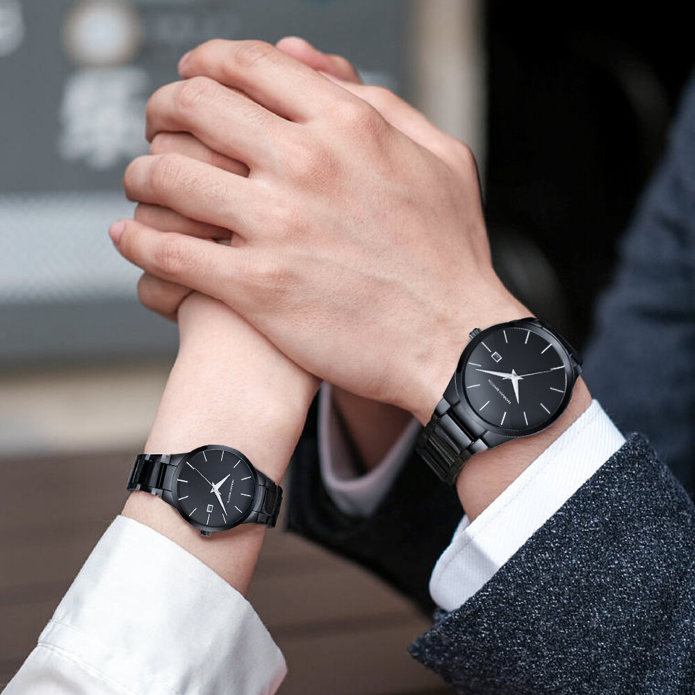 2 pieces quartz watches for couples black stainless steel business men's clock casual minimalist women gift watch pareja regalo 2 pieces quartz watches for couples black stainless steel business men's clock casual minimalist women gift watch pareja regalo