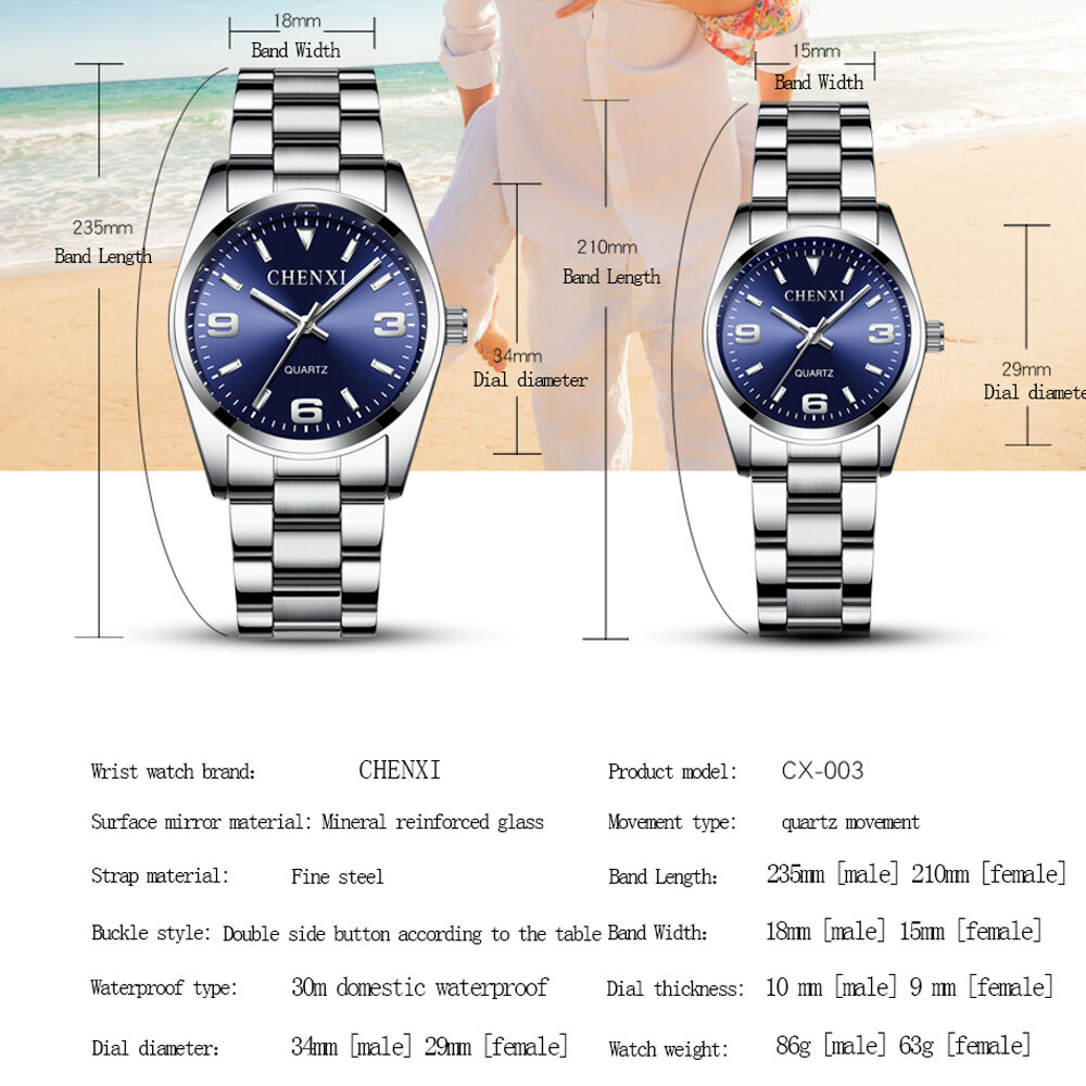 chenxi casual fashion couple watch stainless strap luminous men's and women's classic style quartz wristwatches lover's gift chenxi casual fashion couple watch stainless strap luminous men's and women's classic style quartz wristwatches lover's gift