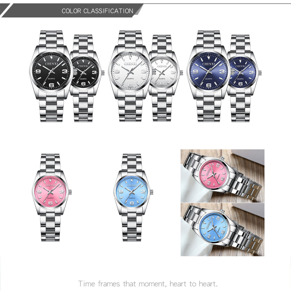 chenxi casual fashion couple watch stainless strap luminous men's and women's classic style quartz wristwatches lover's gift chenxi casual fashion couple watch stainless strap luminous men's and women's classic style quartz wristwatches lover's gift