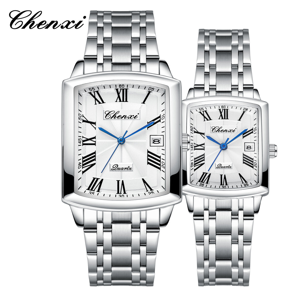 chenxi 079a fashion roman scale men and women couple watches steel band waterproof luxury business silver quartz watch for gift