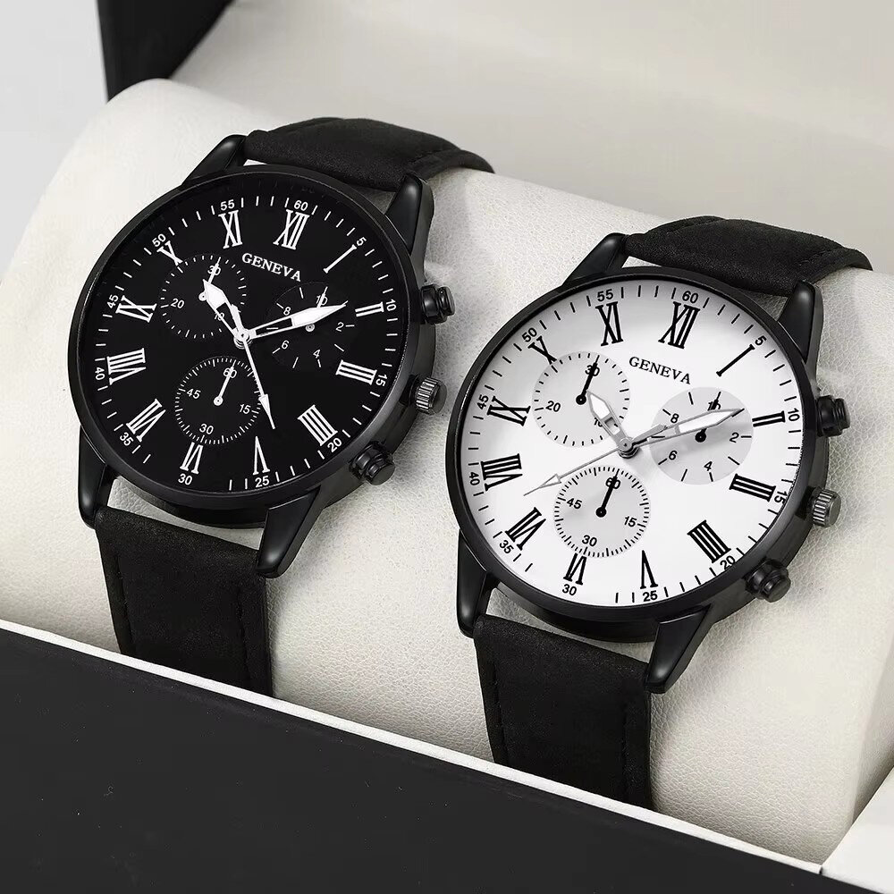 mscxdk brand 2pcs set couple fashion casual leather watches ladies simple dial quartz wristwatches dress clock montre femme