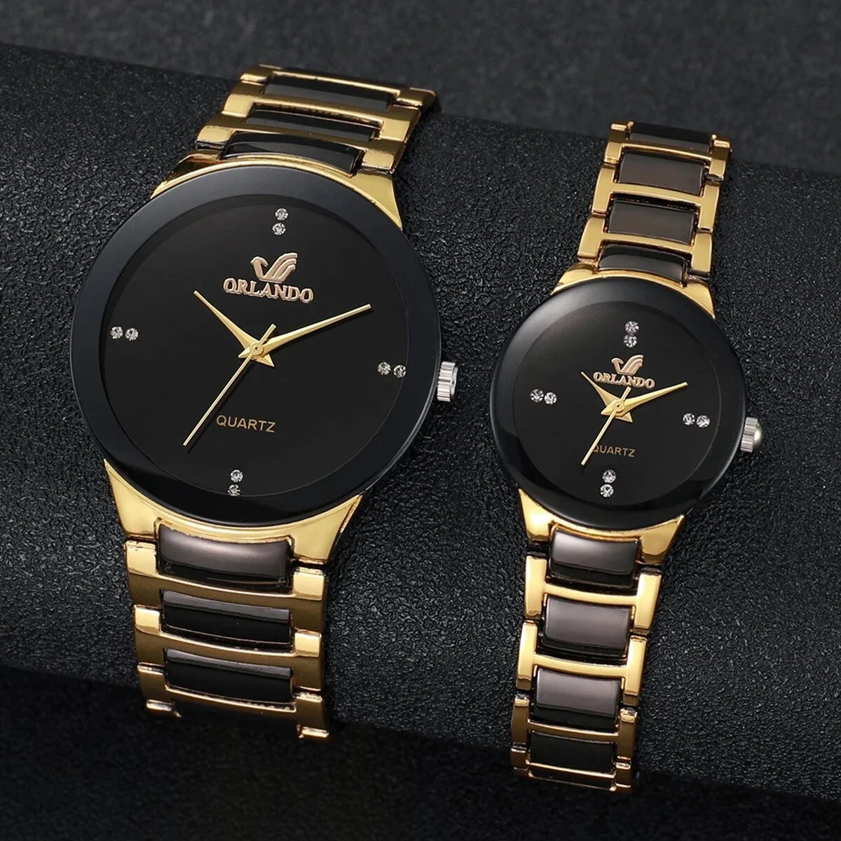 2pcs couple's watches fashion stainless steel band men women analog quartz watches set
