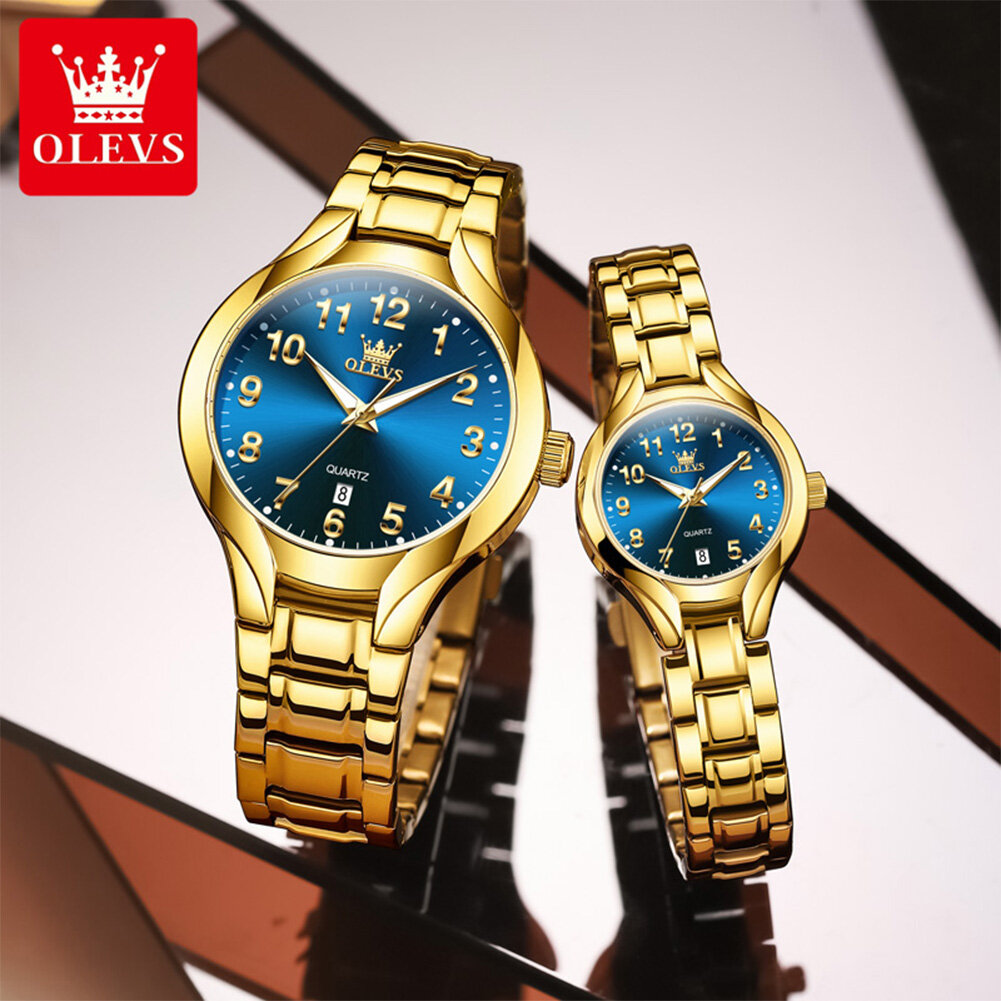 olevs 3650 couple watches for men women number scale waterproof quartz dress wristwatch luminous luxury calendar business watch