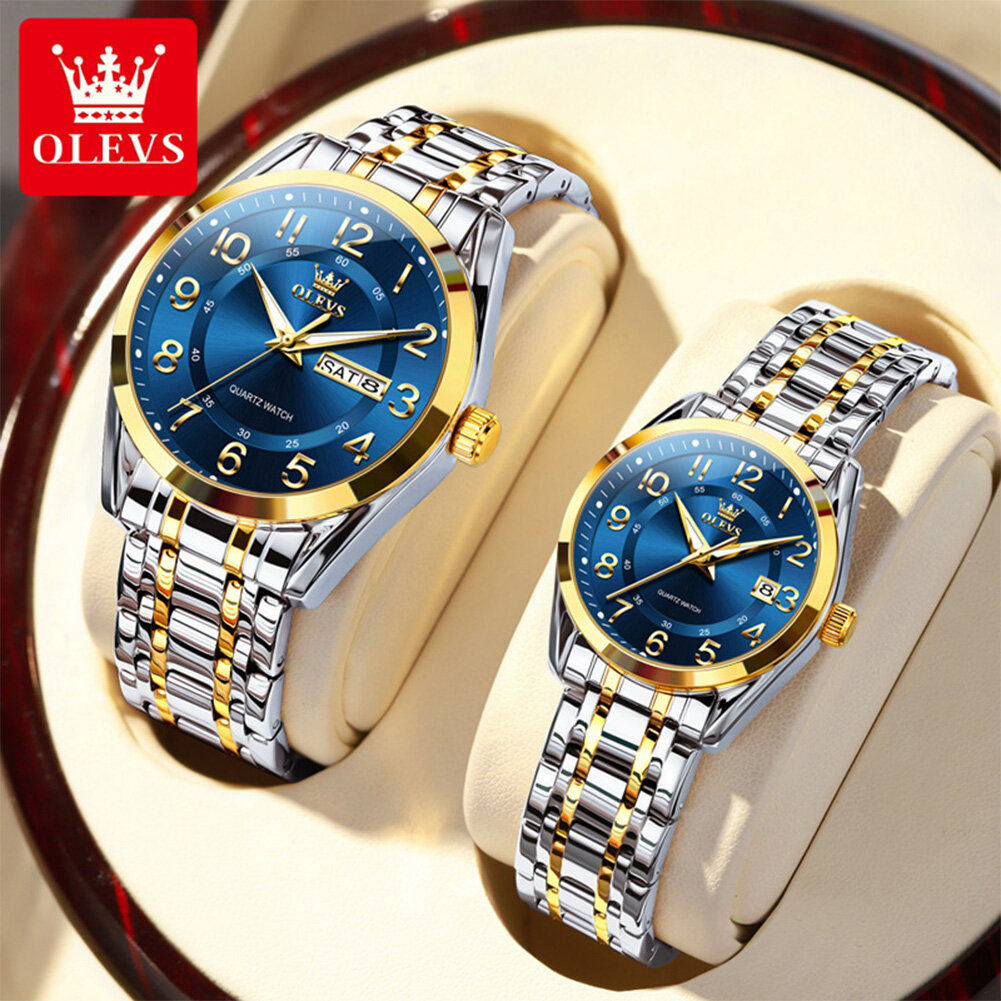 olevs 3666 couple watch luxury brand quartz watch waterproof watch lover gift night light classic date week clock his her watch olevs 3666 couple watch luxury brand quartz watch waterproof watch lover gift night light classic date week clock his her watch