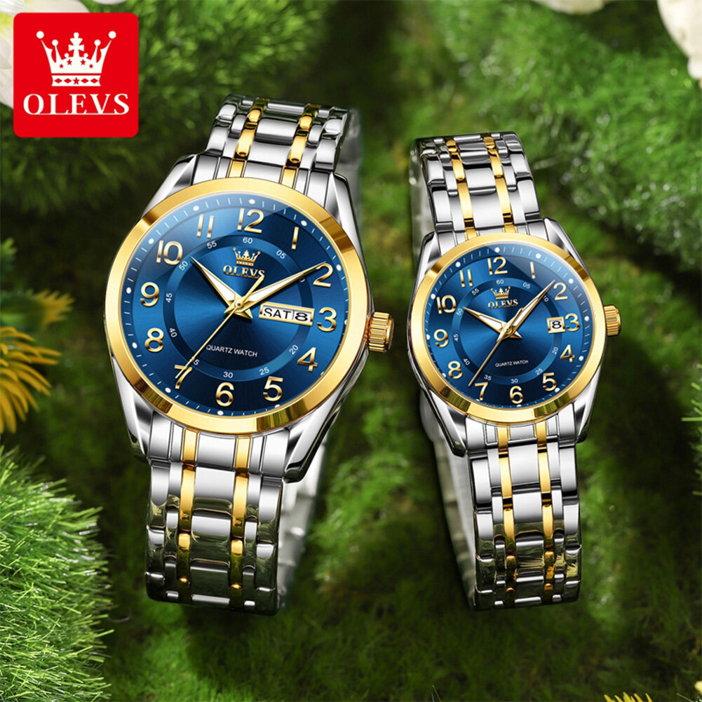 olevs 3666 couple watch luxury brand quartz watch waterproof watch lover gift night light classic date week clock his her watch olevs 3666 couple watch luxury brand quartz watch waterproof watch lover gift night light classic date week clock his her watch