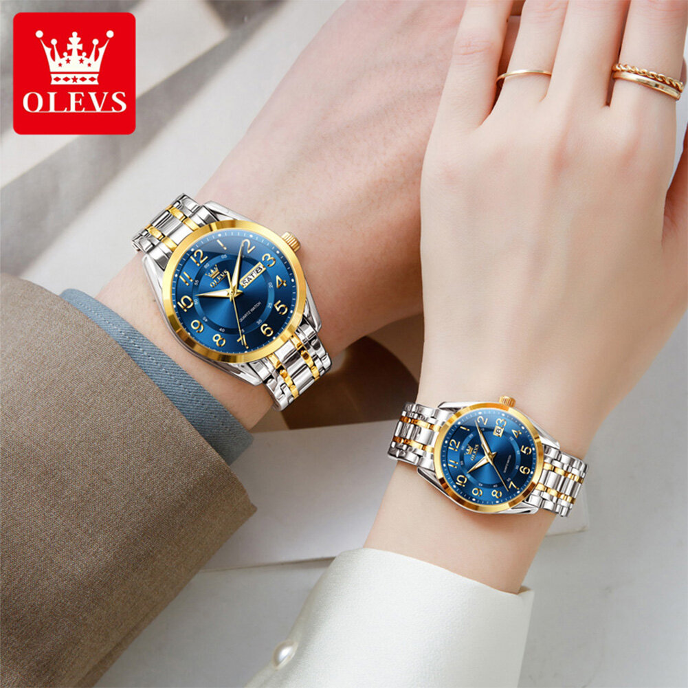 olevs 3666 couple watch luxury brand quartz watch waterproof watch lover gift night light classic date week clock his her watch olevs 3666 couple watch luxury brand quartz watch waterproof watch lover gift night light classic date week clock his her watch