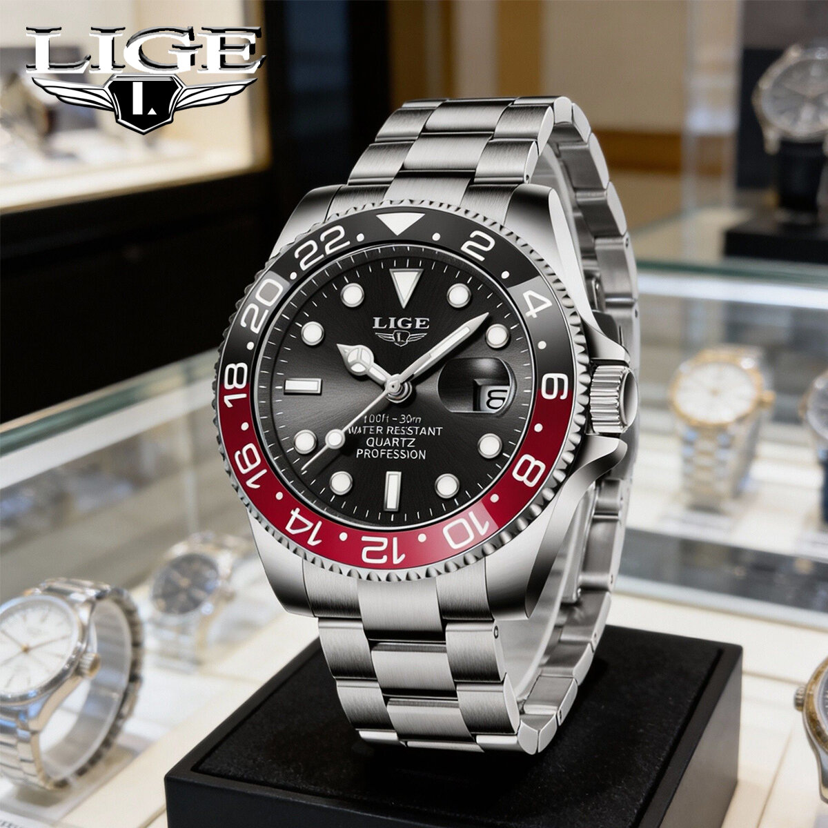 lige new luxury couple watches quartz watches 30m waterproof fashion stainless steel watch valentine gift love watch +box