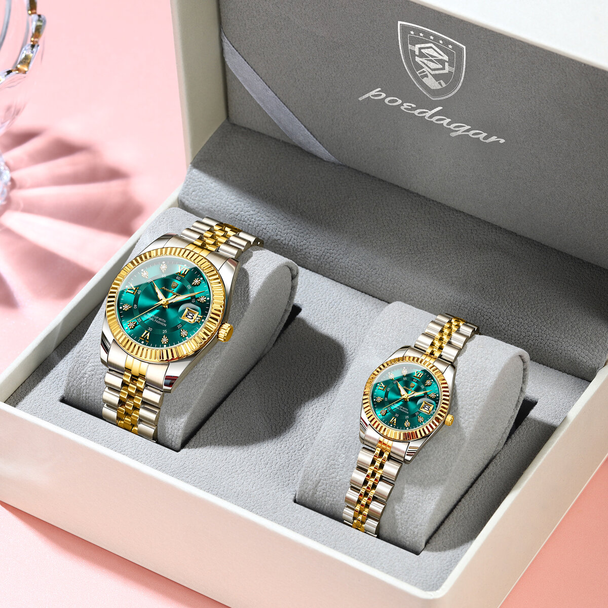 poedagar top luxury couple's watches luminous date classic watches for couple quartz stainless steel couple watch lovers set+box