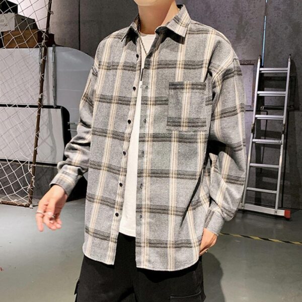 Polo Shirts For Men Men Casual Plaid Shirt Pocket Loose Long Sleeve Button Blouse Cardigan Top