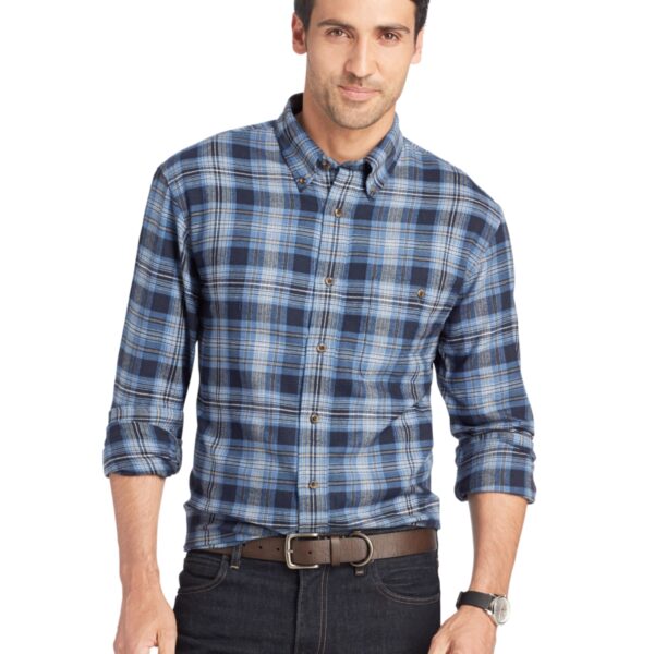 GH Bass Men's Long Sleeve Small Windowpane Plaid Flannel, Midnight, XX-Large
