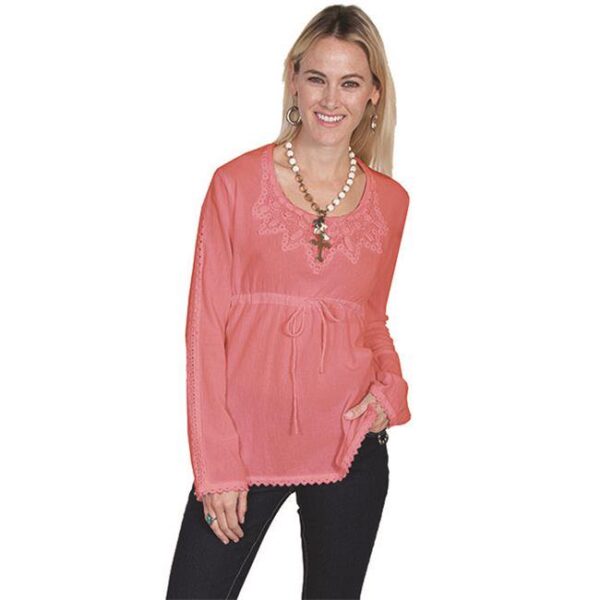 Scully Women's Cotton Pullover Top With Long Sleeves, Strawberry - Small
