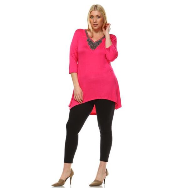 White Mark Women Plus Size Luna Tunic Top - Fuchsia, 3XL
