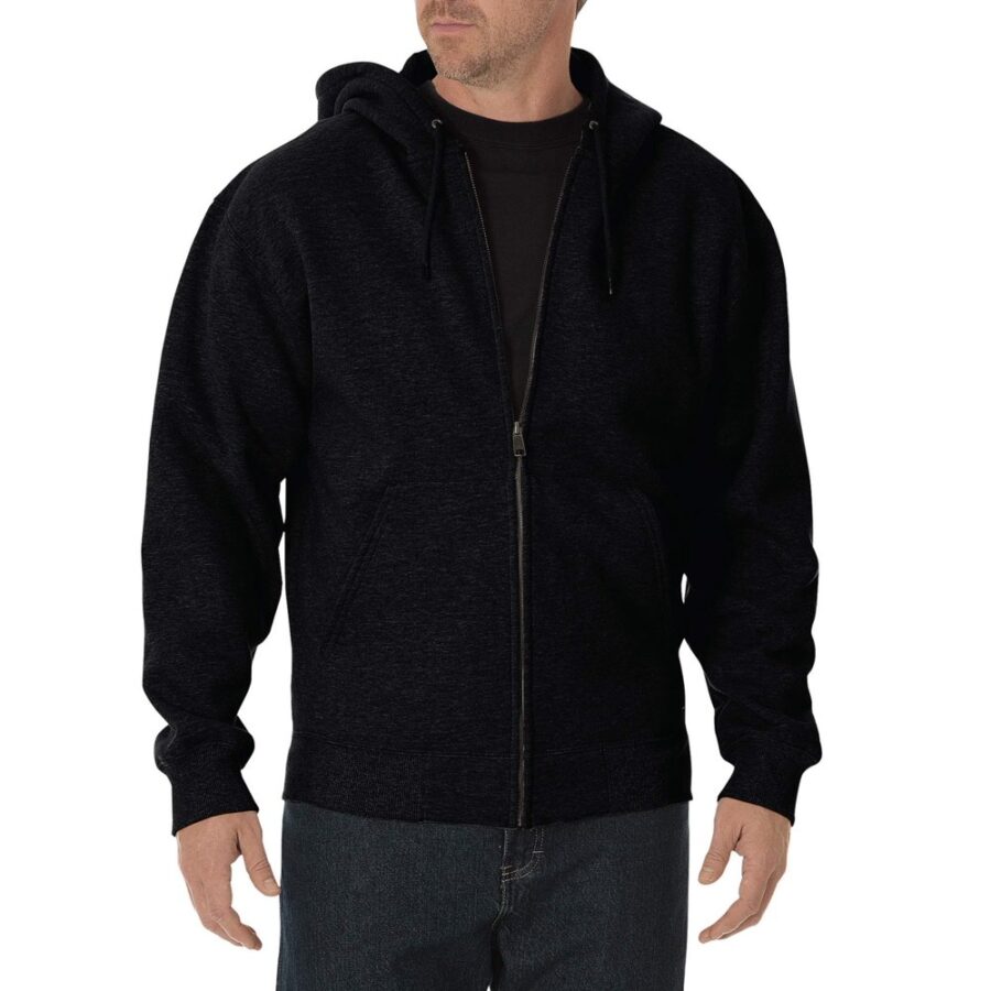 Dickies Men's Big & Tall Midweight Fleece Full Zip Hoodie- Black Xxl Tall