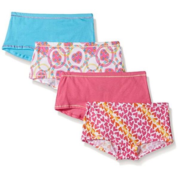 Girls Ultimate Tagless 4-Pack Cotton Stretch Boy Shorts, 10, Assorted