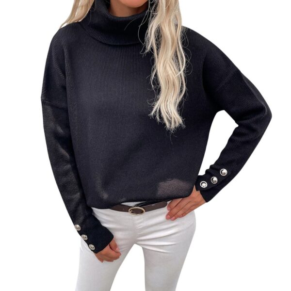 Ehqjnj Women's Pullover Sweaters Plus Size Women Winter High Collar Button Pullover Solid