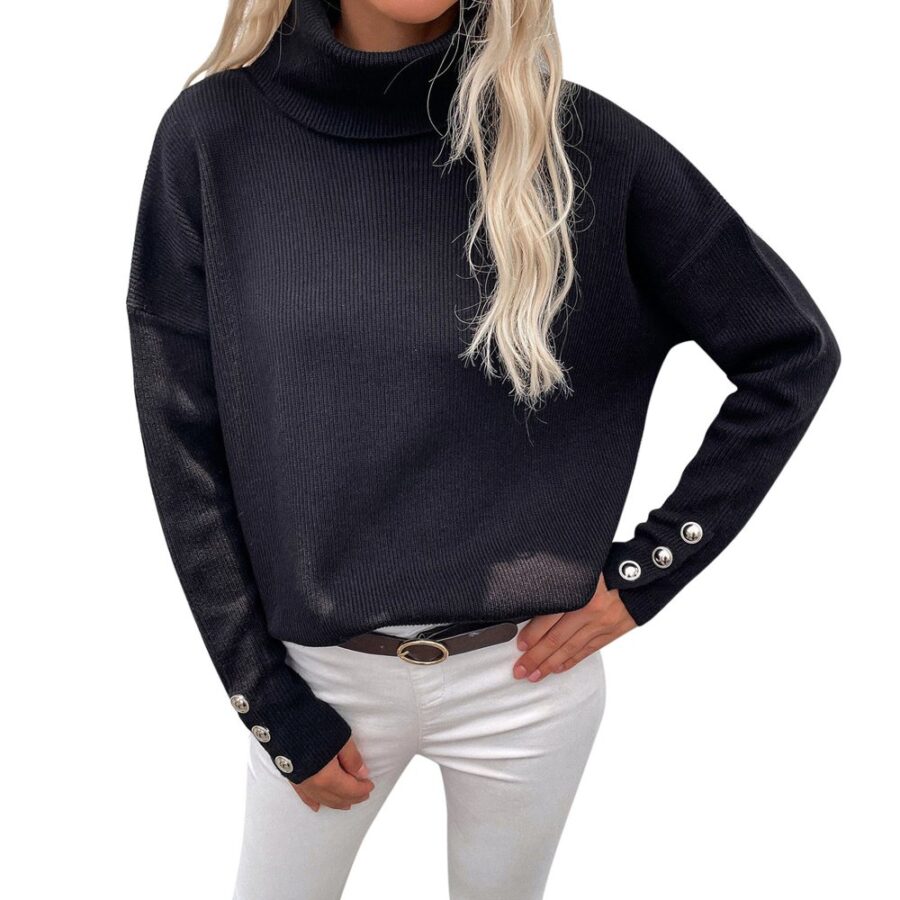 Ehqjnj Women's Pullover Sweaters Plus Size Women Winter High Collar Button
