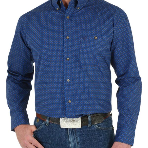 Wrangler Men's George Strait Checkered Print Long Sleeve Shirt Big And Tall Blue