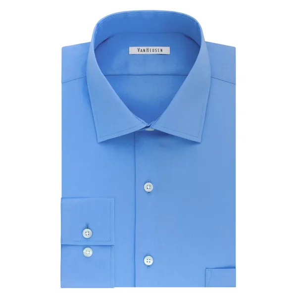 Van Heusen Men's Dress Shirt Regular Fit Flex Collar Stretch Solid 18 Neck 36-37 Sleeve Blue