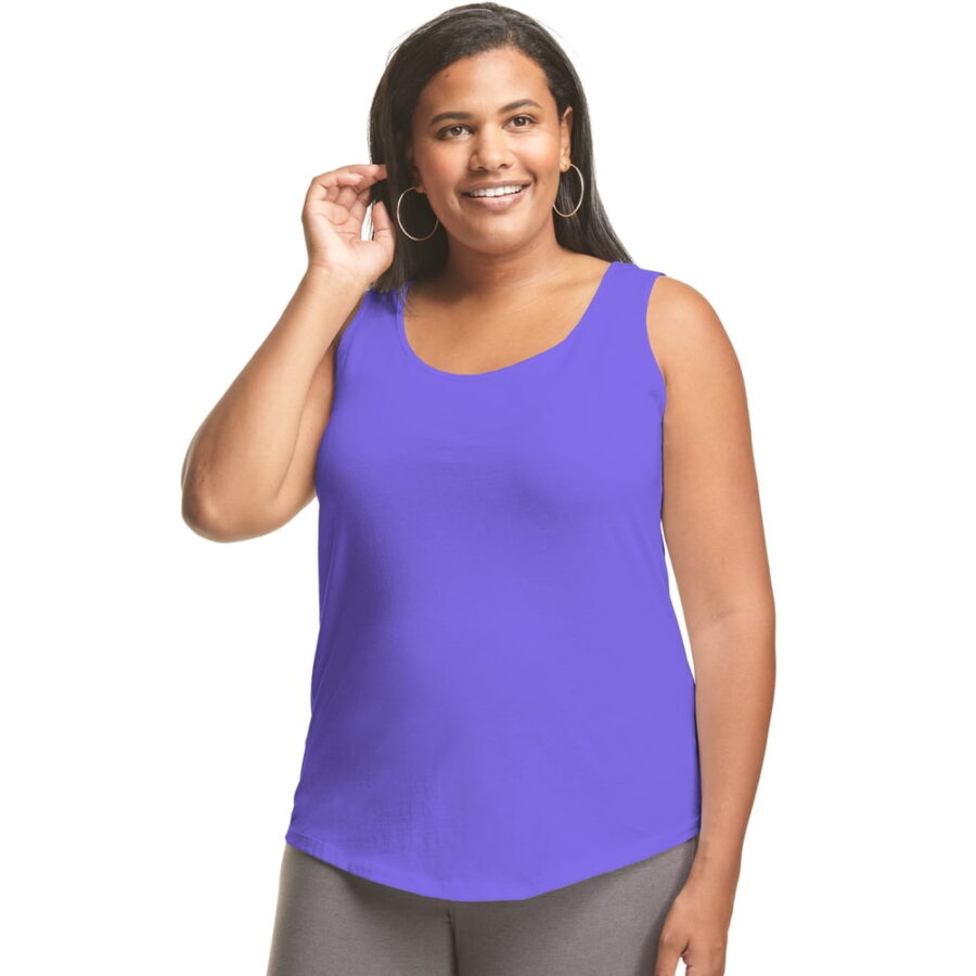 Hanes Just My Size Women's Cotton Jersey Tank Shirttail Hem (Plus ) Petal