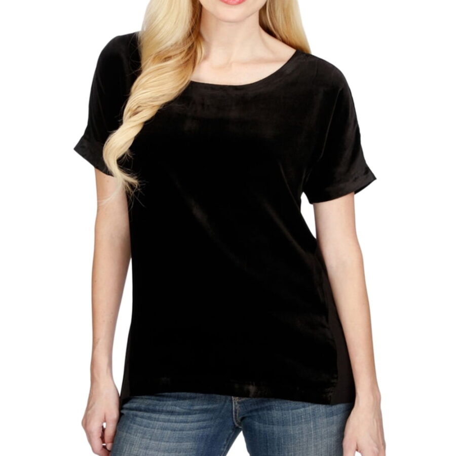 Lucky Brand Women's Velvet Contrast Embellished T-Shirt Black X-Small