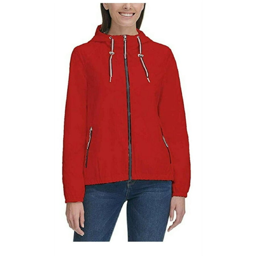 Tommy Hilfiger Ladies Windbreaker Hoodie Jacket Red Large - NEW