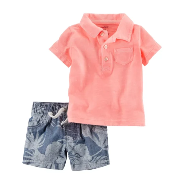 Carter's 2-Pc. Cotton Polo Shirt & Chambray Shorts Set, Baby Boys (0-24 Months)