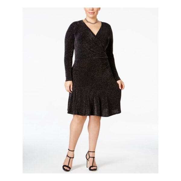 Michael Kors Women's Black Long Sleeve V Neck Above The Knee Evening Sheath Dress Plus 2X