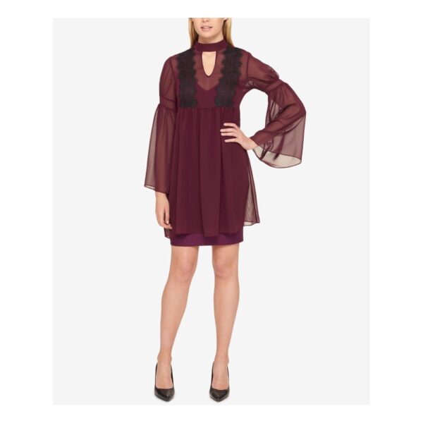 Jessica Simpson Women's Purple Long Sleeve Keyhole Shift Dress 6