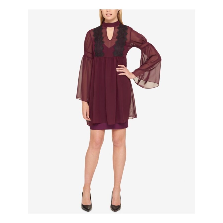 Jessica Simpson Women's Purple Long Sleeve Keyhole Shift Dress 6