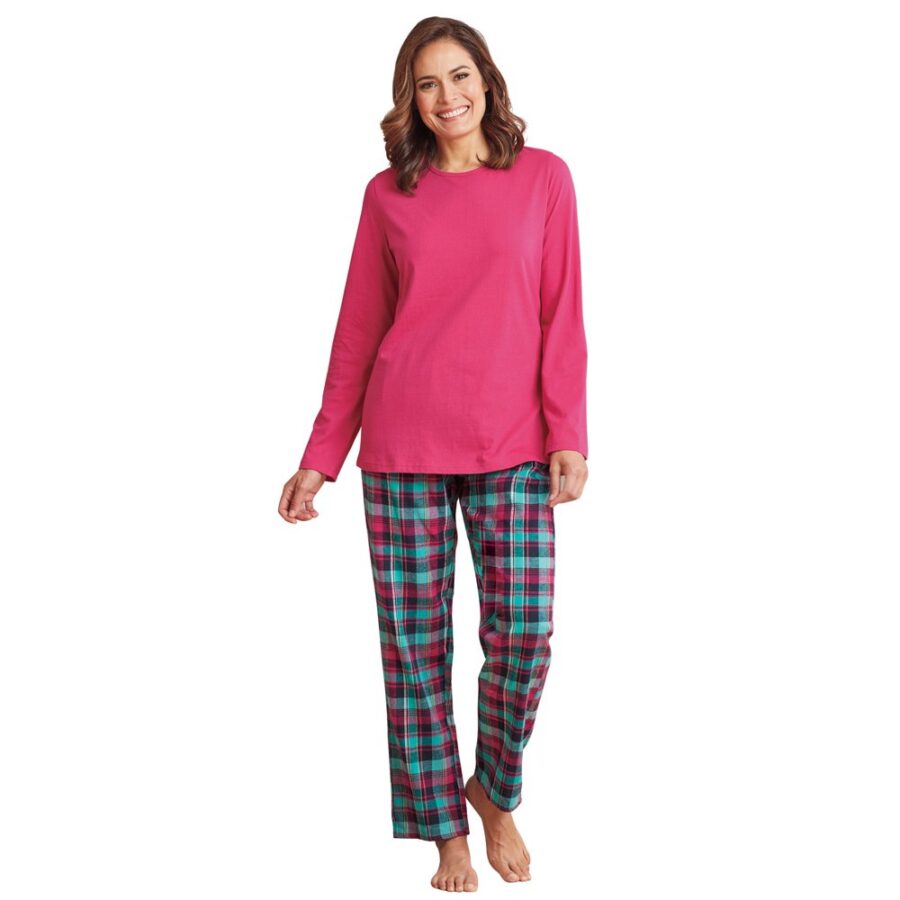 AmeriMark Pajama Sets Women Cotton Knit Top Plaid/Holiday Flannel Lounge