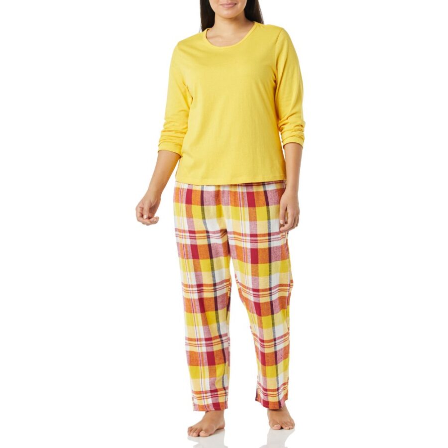 AmeriMark Pajama Sets Women Cotton Knit Top Plaid/Holiday Flannel Lounge