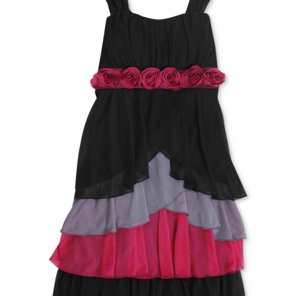 Girls' Empire Ruffle Dress - Black Solid 12