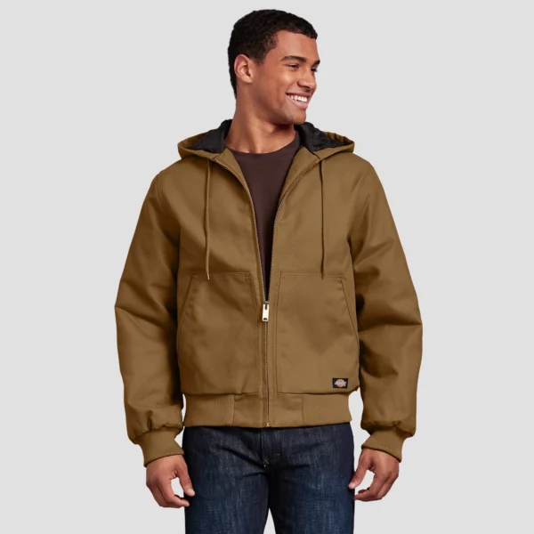 Dickies Men's Tall Rigid Duck Hooded Jacket - Brown 2XLT