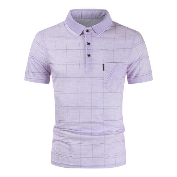 Ukap Men's Casual Polo Shirts with Pockte Regular Fit Plaid Printed Turn Down Collar Sport