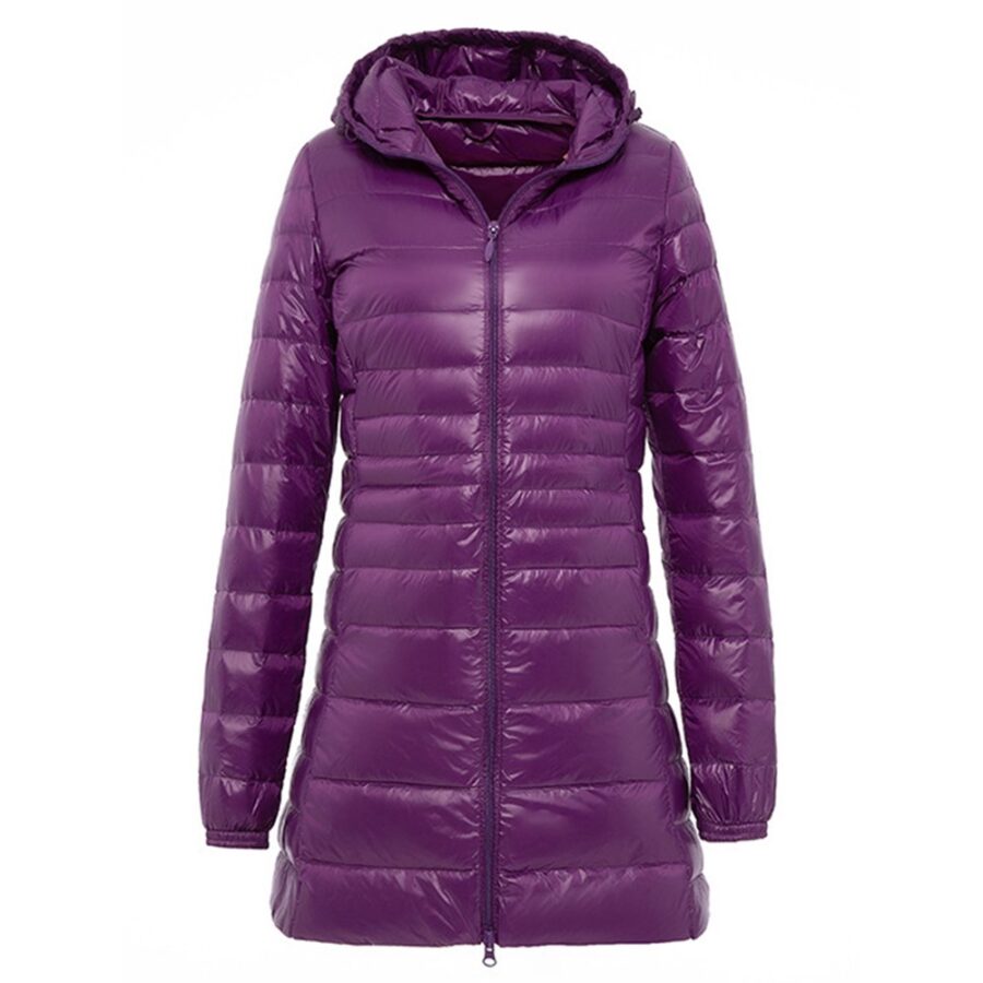 Niuer Ladies Puffer Jacket Long Sleeve Coat Solid Color Outwear Hoodies Down