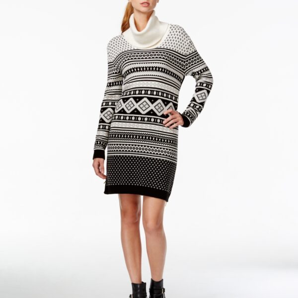 Tommy Hilfiger Printed Cowl-Neck Sweater Dress