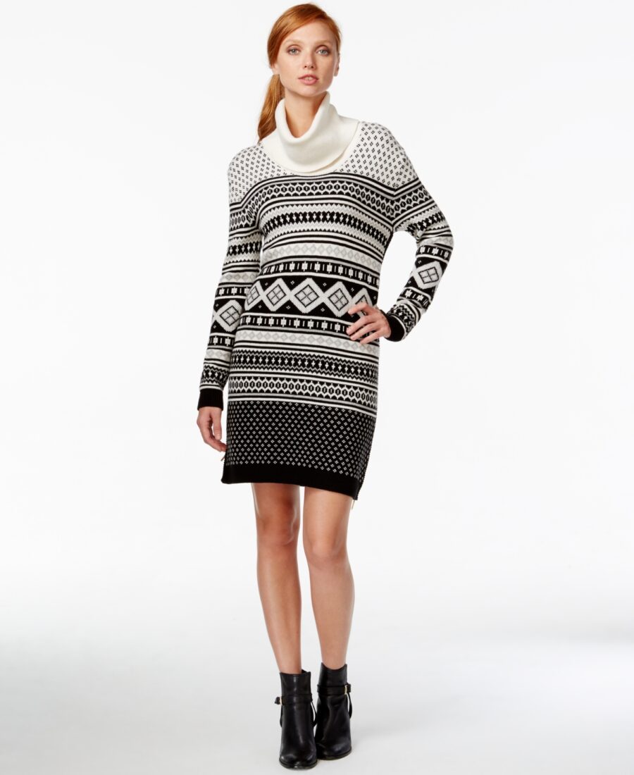 Tommy Hilfiger Printed Cowl-Neck Sweater Dress
