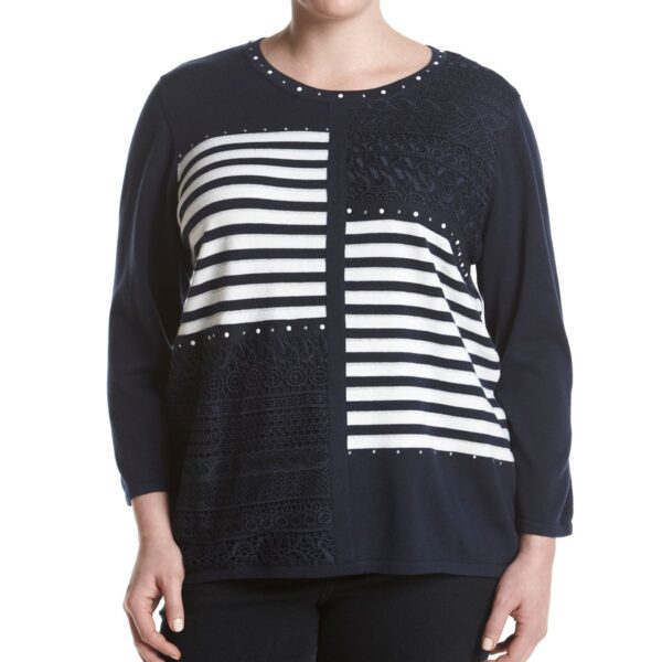 Alfred Dunner Plus Size Uptown Girl Collection Embellished Patchwork Sweater