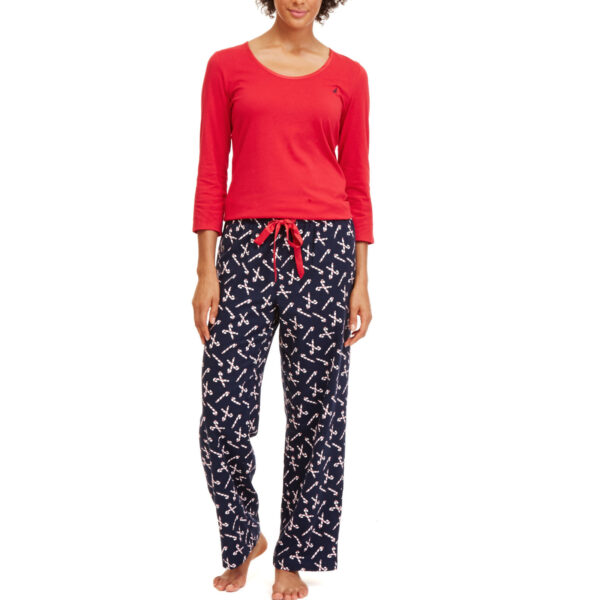 Nautica Sleepwear Women's Plus-Size Flannel Candy Cane Pajama Set, Tango Red