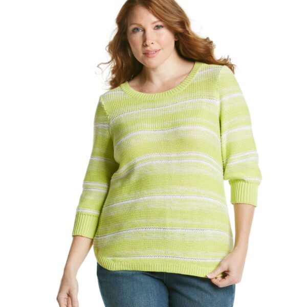 NY Collection Women's Striped Cotton Knitted Sweater (Black, 1X)