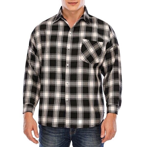 Focussexy Men Plaid Shirt Long-Sleeve Check Print Button Down Plaid Flannel Shirt Men's Long