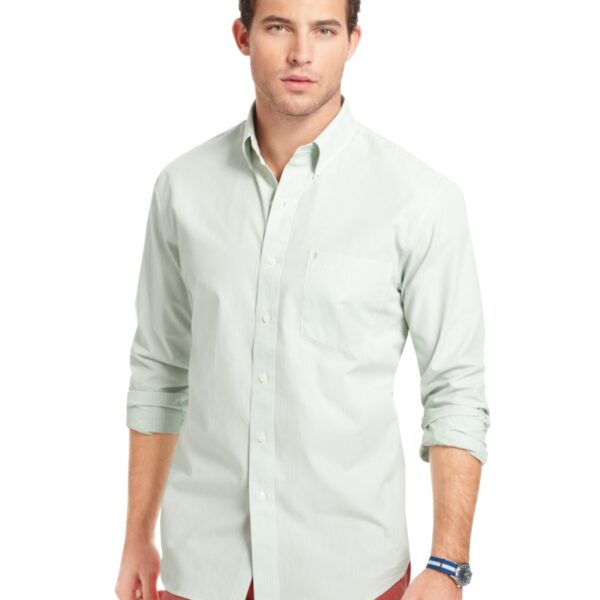 Izod Men's Long Sleeve Stripe Essential Woven, Sea Crest, X-Large