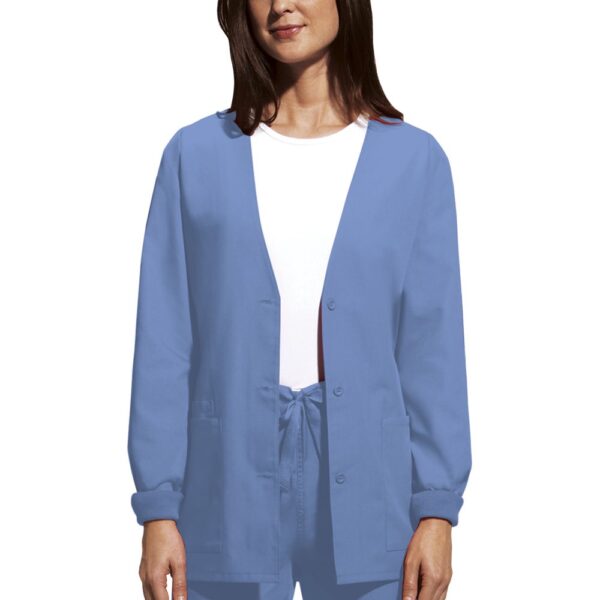 Cherokee Women's Workwear Scrubs Cardigan Warm-Up Jacket, Ciel, 3X-Large